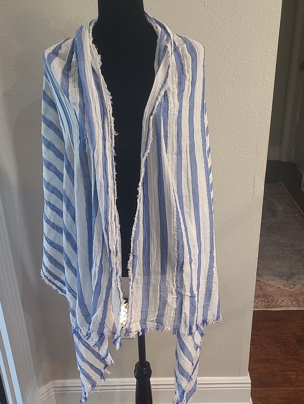 Echo Blue and White Striped Decorative Shawl Throw Lenght  64